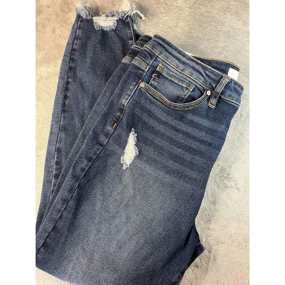 KanCan High Rise Distressed Skinny Jeans Dark Wash Frayed Hem Size 15/31 NWT